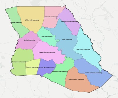 Bladen County NC townships and subdivisions map