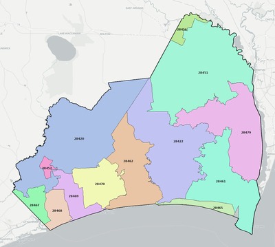 Brunswick County NC ZIP code boundaries map