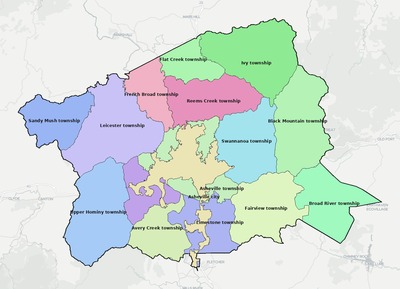 Buncombe County NC townships and subdivisions map