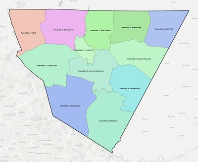 Cabarrus County NC townships and subdivisions map