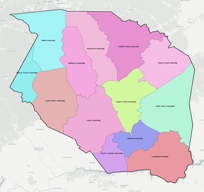 Caldwell County NC townships and subdivisions map