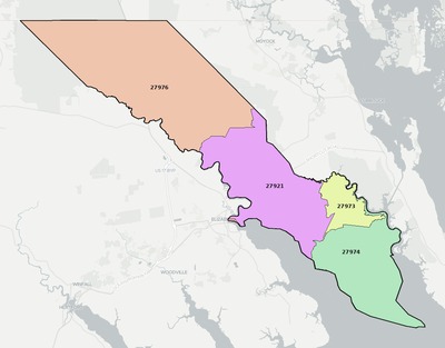 Camden County NC ZIP code boundaries map
