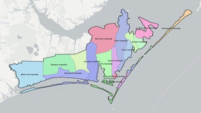 Carteret County NC townships and subdivisions map