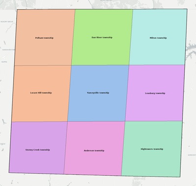 Caswell County NC townships and subdivisions map
