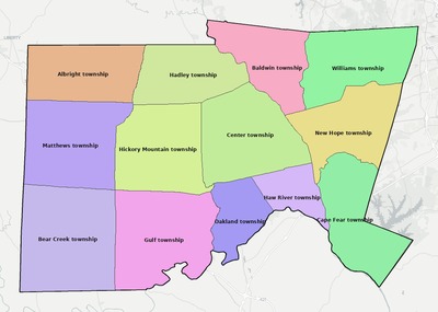 Chatham County NC townships and subdivisions map