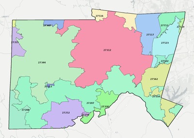 Chatham County NC ZIP code boundaries map