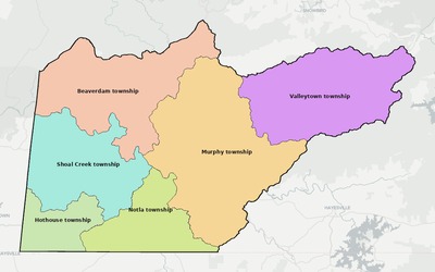 Cherokee County NC townships and subdivisions map