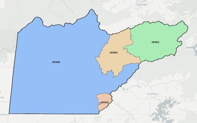 Cherokee County NC ZIP code boundaries map