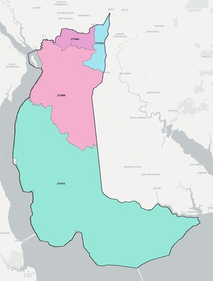 Chowan County NC ZIP code boundaries map