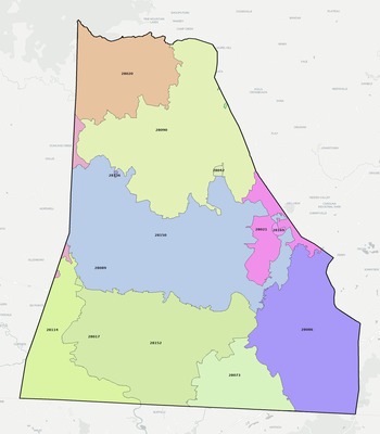 Cleveland County NC ZIP code boundaries map