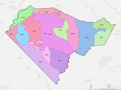 Columbus County NC ZIP code boundaries map