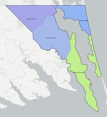Currituck County NC townships and subdivisions map