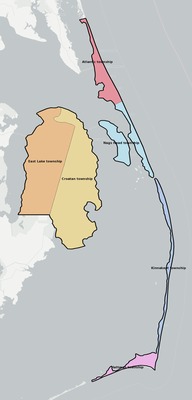 Dare County NC townships and subdivisions map
