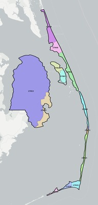 Dare County NC ZIP code boundaries map