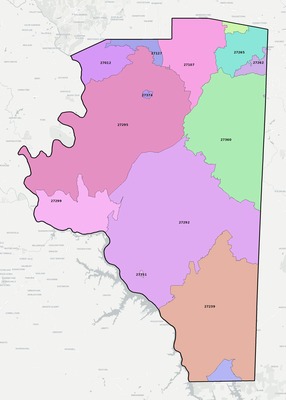Davidson County NC ZIP code boundaries map