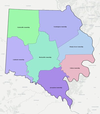 Davie County NC townships and subdivisions map