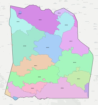 Duplin County NC ZIP code boundaries map