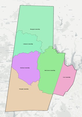 Durham County NC townships and subdivisions map