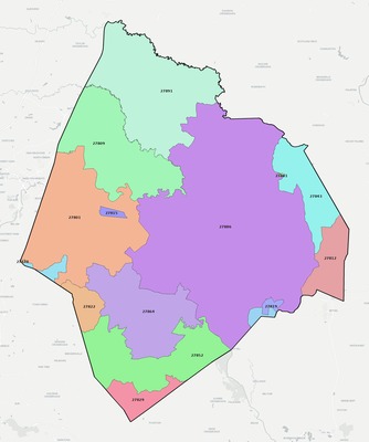 Edgecombe County NC ZIP code boundaries map
