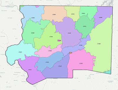 Forsyth County NC ZIP code boundaries map