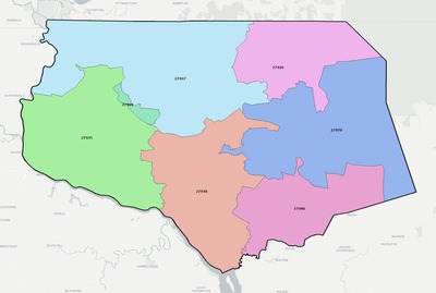 Gates County NC ZIP code boundaries map