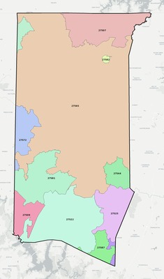 Granville County NC ZIP code boundaries map