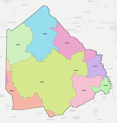 Greene County NC ZIP code boundaries map