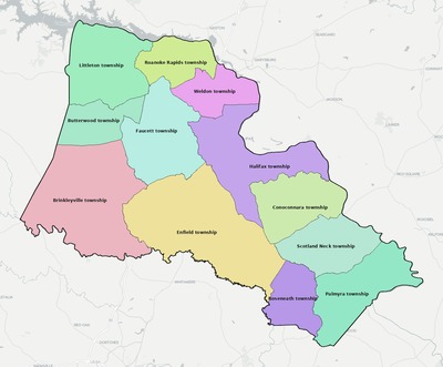 Halifax County NC townships and subdivisions map