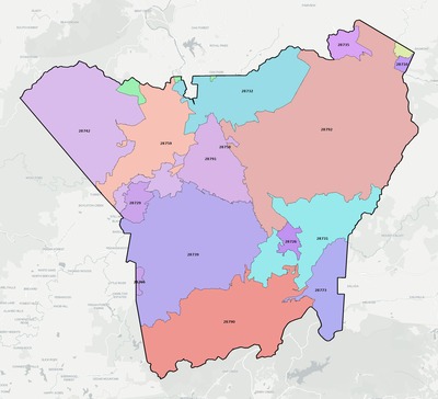 Henderson County NC ZIP code boundaries map