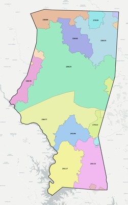 Iredell County NC ZIP code boundaries map