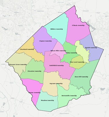 Johnston County NC townships and subdivisions map