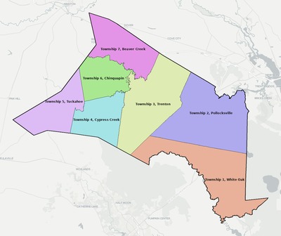 Jones County NC townships and subdivisions map