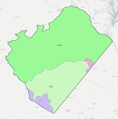 Lee County NC ZIP code boundaries map
