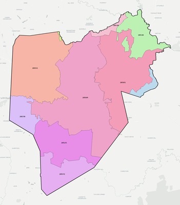 Lenoir County NC ZIP code boundaries map