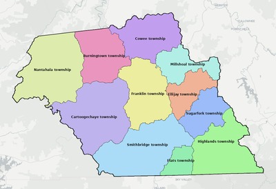 Macon County NC townships and subdivisions map