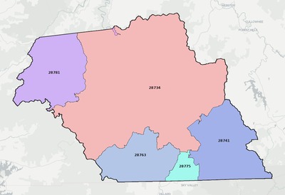 Macon County NC ZIP code boundaries map