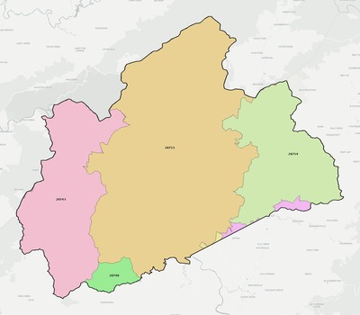 Madison County NC ZIP code boundaries map