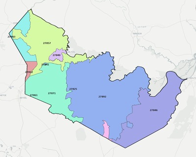 Martin County NC ZIP code boundaries map
