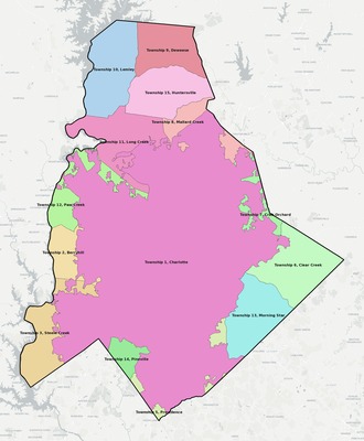Mecklenburg County NC townships and subdivisions map