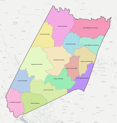 Nash County NC townships and subdivisions map