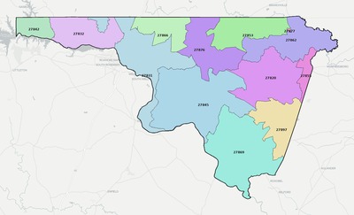 Northampton County NC ZIP code boundaries map