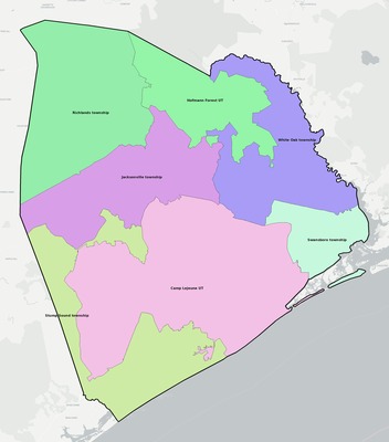 Onslow County NC townships and subdivisions map