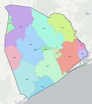 Onslow County NC ZIP code boundaries map