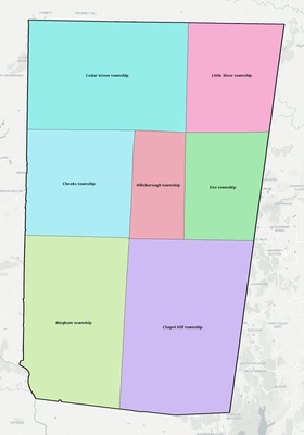 Orange County NC townships and subdivisions map