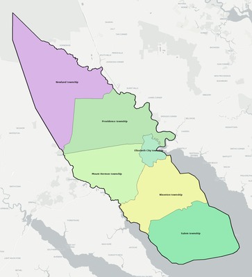 Pasquotank County NC townships and subdivisions map