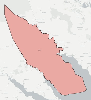 Pasquotank County NC ZIP code boundaries map