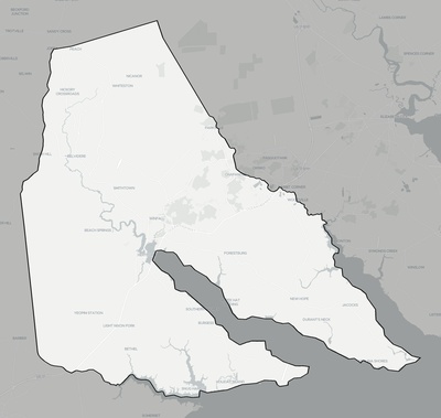 Perquimans County NC county basemap context