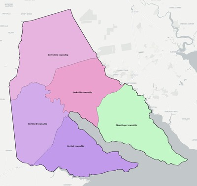 Perquimans County NC townships and subdivisions map