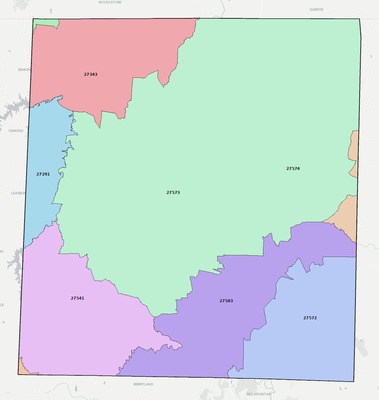 Person County NC ZIP code boundaries map