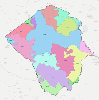 Pitt County NC ZIP code boundaries map